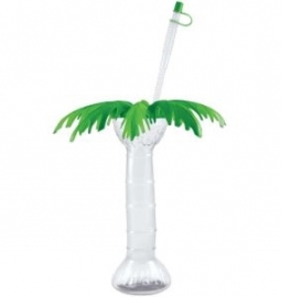 16 oz Clear Palm Tree Cup 40 per case with lid and straw